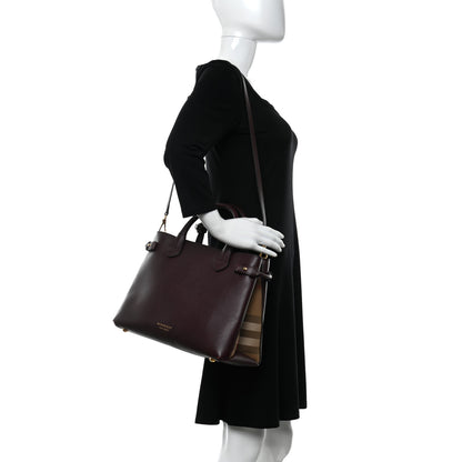 Burberry Grainy Calfskin House Check Medium Banner Tote Mahogany Red 2 of 13