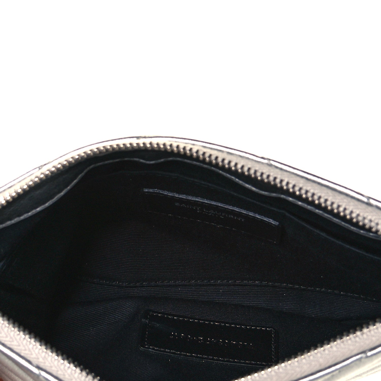 Saint Laurent Metallic Calfskin Matelasse Chevron Monogram Pouch Silver 5 of 10