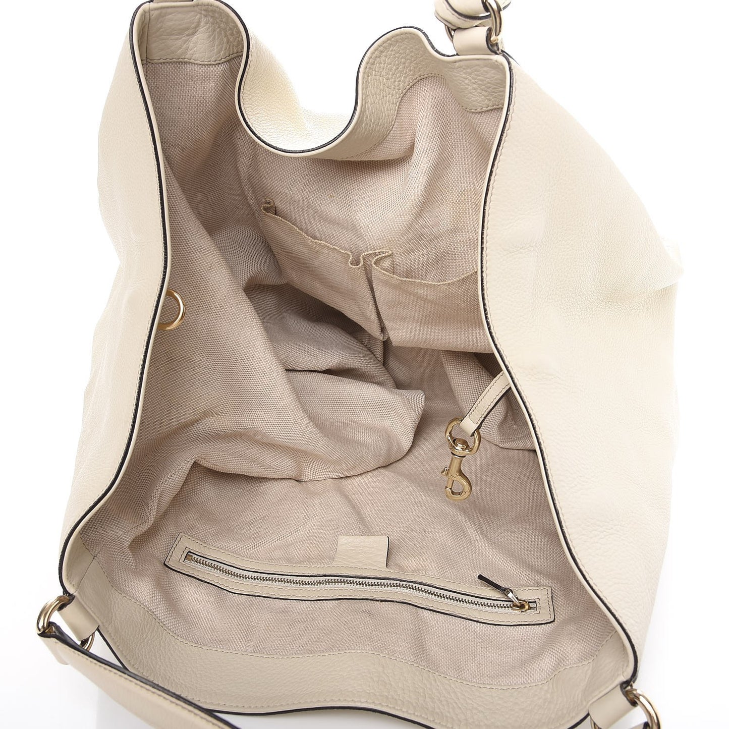 Pebbled Calfskin Large Soho Shoulder Bag Off White