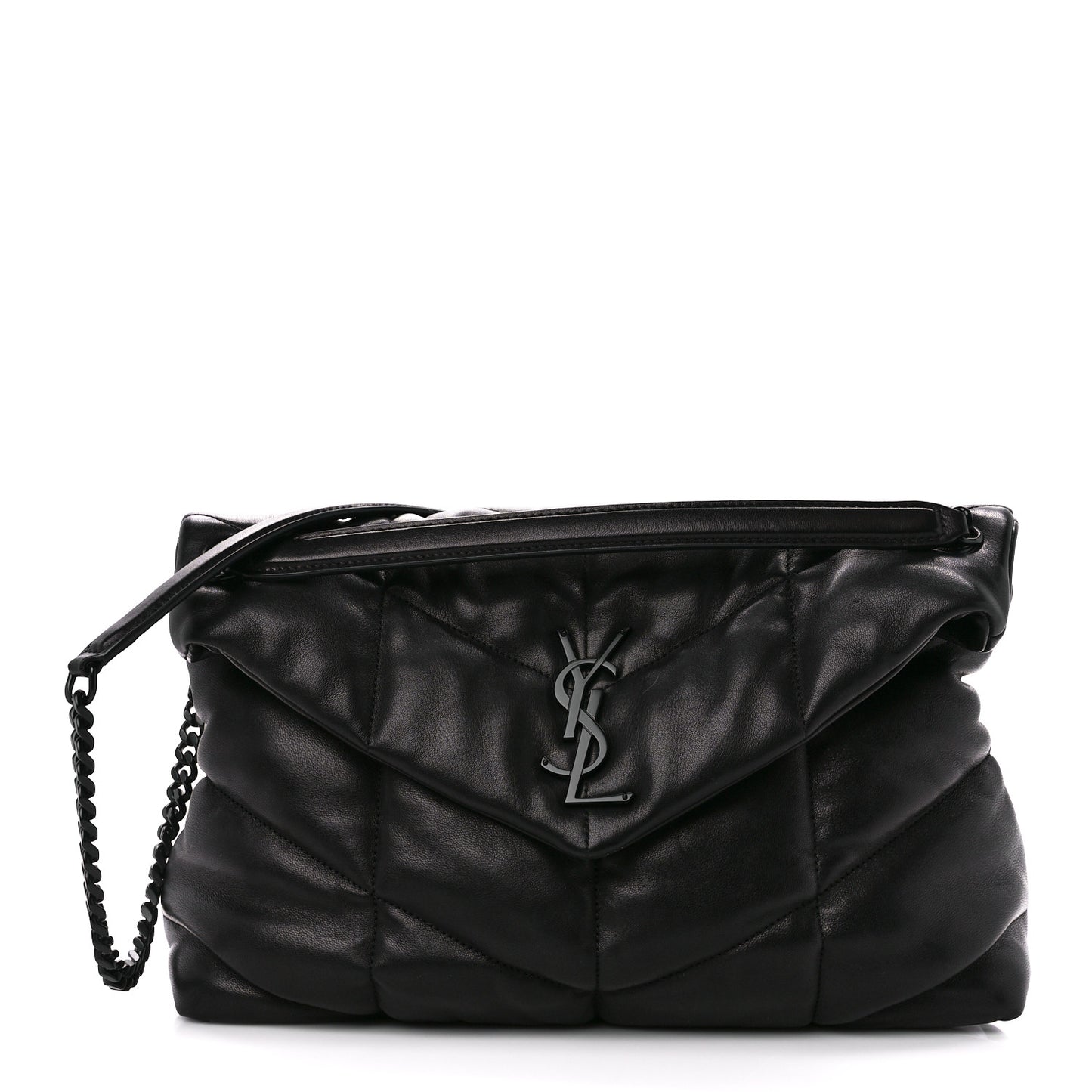 Lambskin Quilted Monogram Monochrome Medium Loulou Puffer Chain Satchel Black