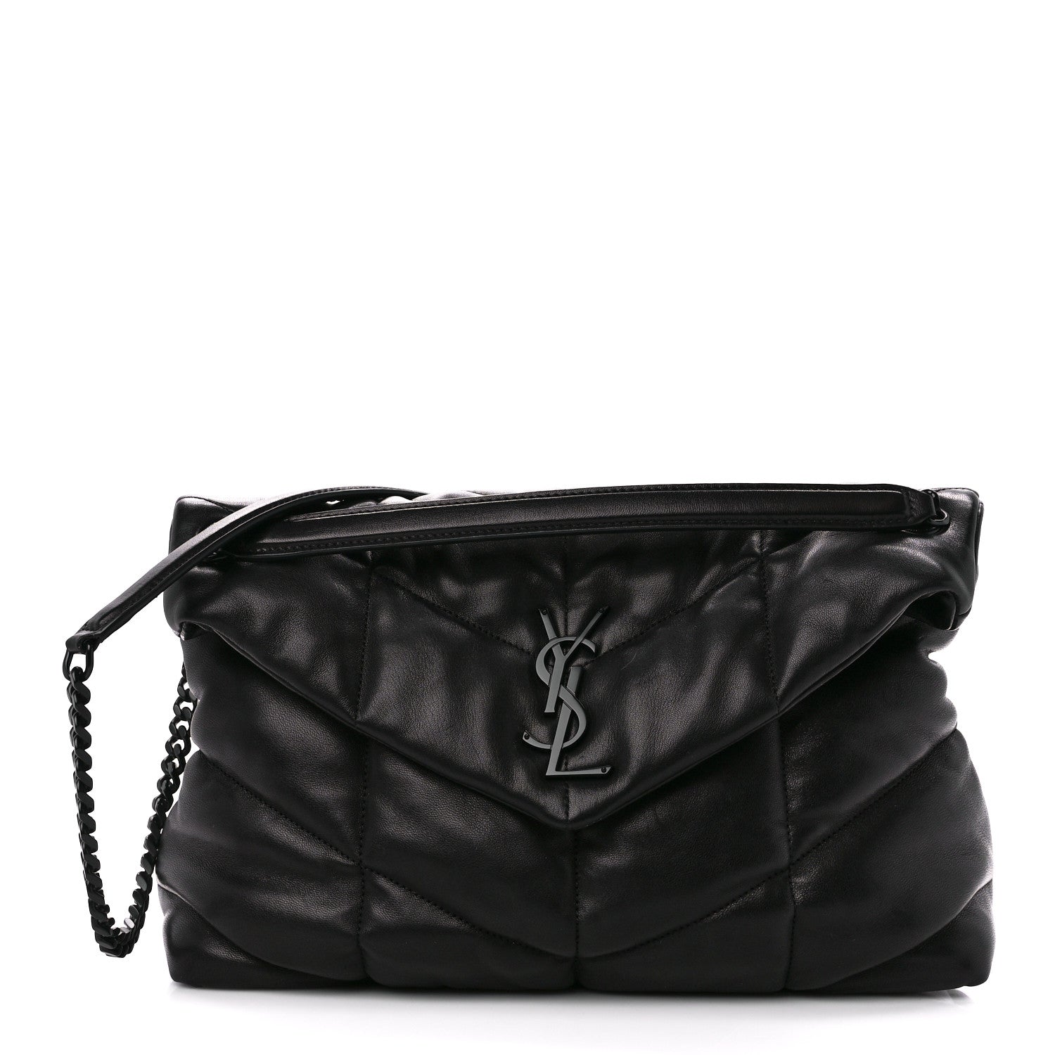 Saint Laurent Lambskin Quilted Monogram Monochrome Medium Loulou Puffer Chain Satchel Black 1 of 12