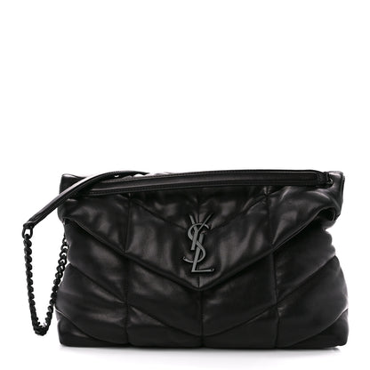 Saint Laurent Lambskin Quilted Monogram Monochrome Medium Loulou Puffer Chain Satchel Black 1 of 12