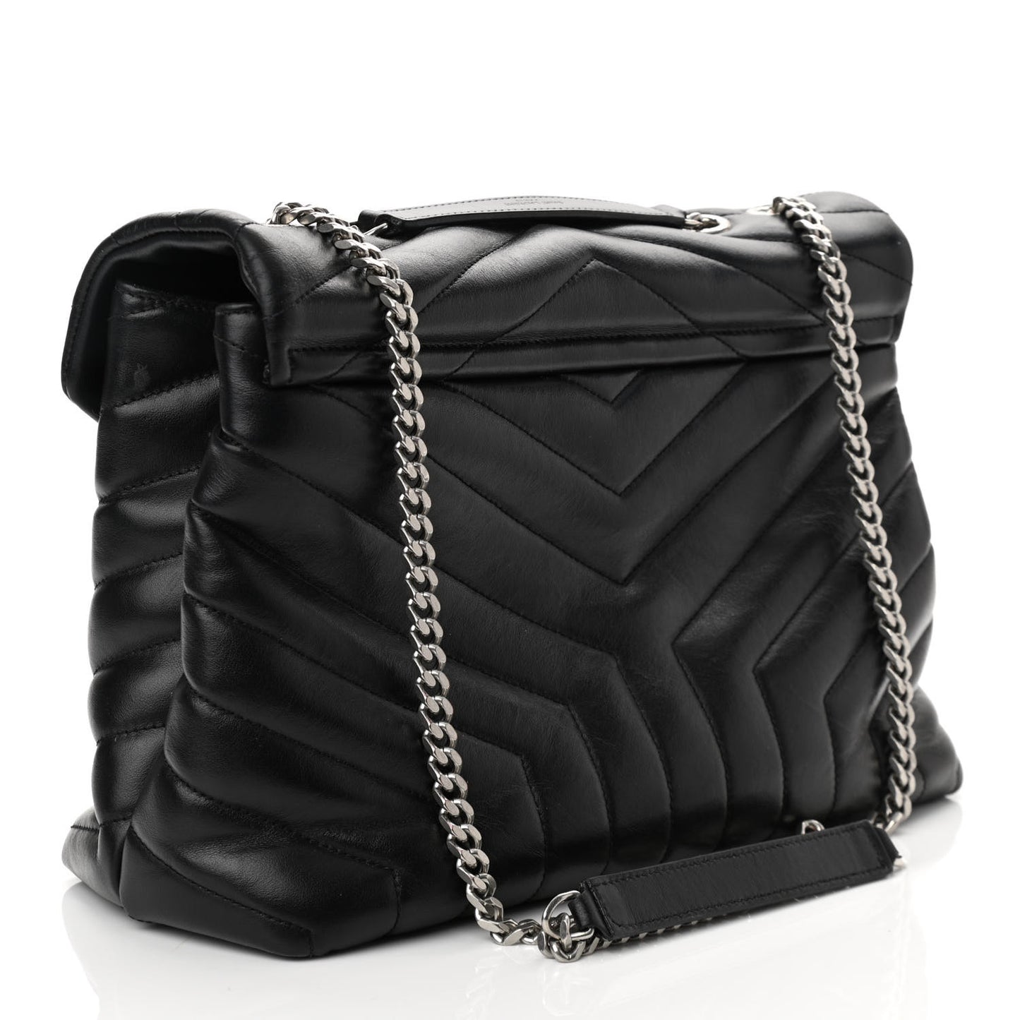 Calfskin Y Quilted Monogram Medium Loulou Chain Satchel Black