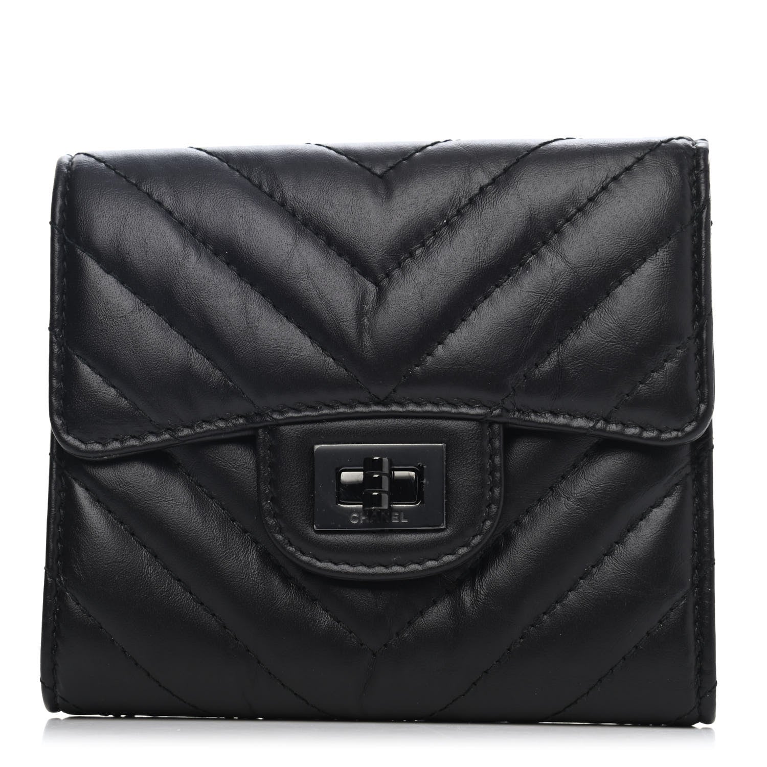 Chanel Aged Calfskin Chevron Quilted Reissue Compact Wallet So Black 1 of 4