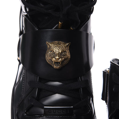 Gucci Calfskin Mens High Top Tiger Sneakers 10 Black 7 of 9