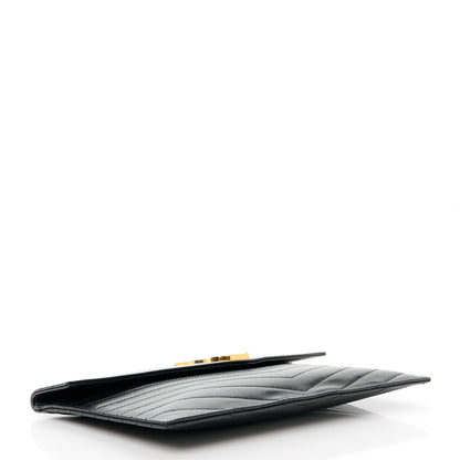 Saint Laurent Calfskin Matelasse Chevron Monogram Uptown Clutch Black 4 of 10