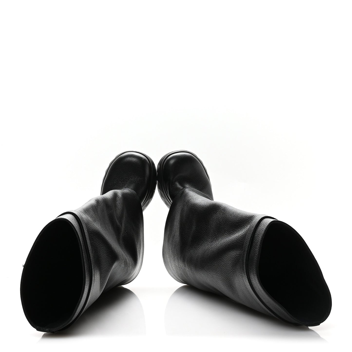 Grained Calfskin Shark Lock Biker Knee Boots 39 Black