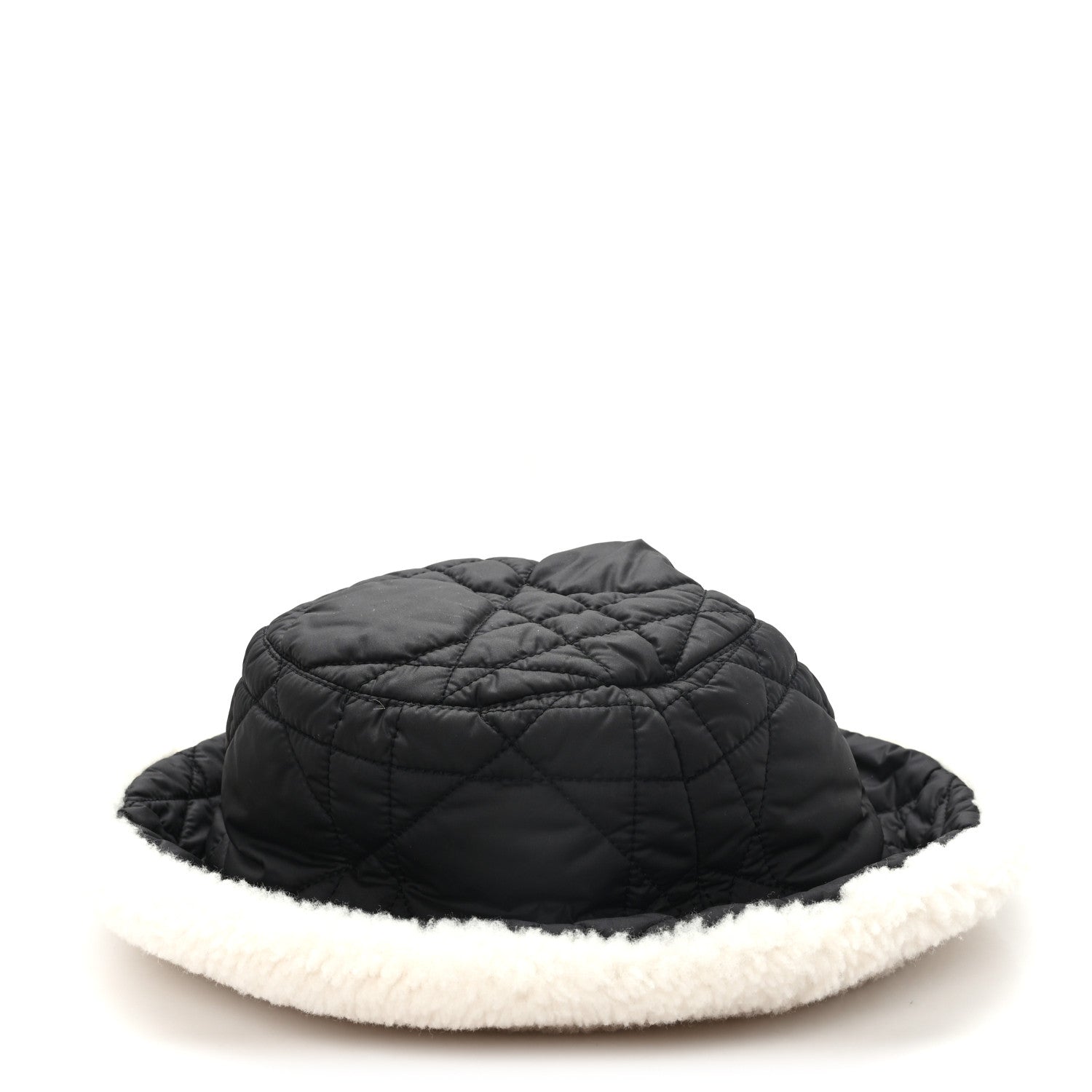 Christian Dior Nylon Shearling Cannage D-Bobby Bucket Hat 59 Black Ecru 4 of 8