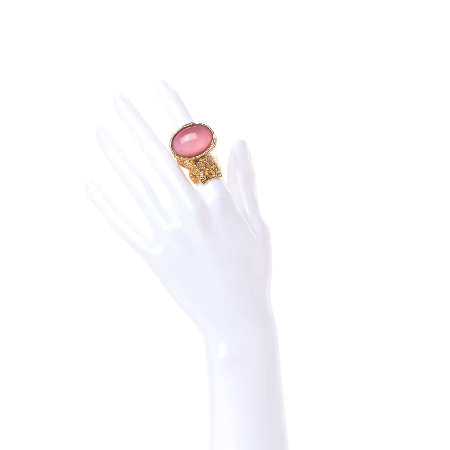 Glass Cabochon Arty Ovale Ring 5 Gold Pink