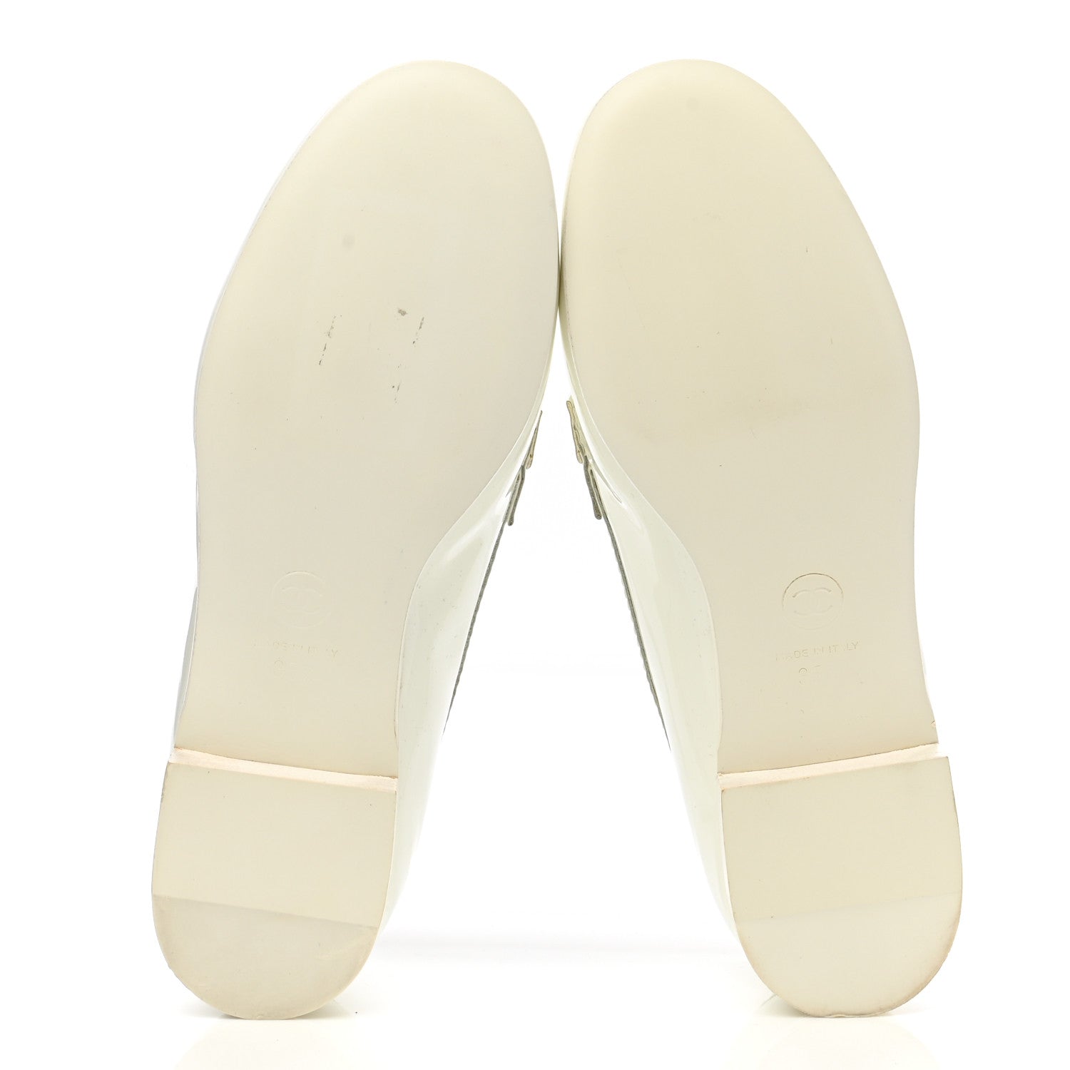Chanel Patent CC Mocassin Loafers 35.5 White 7 of 10