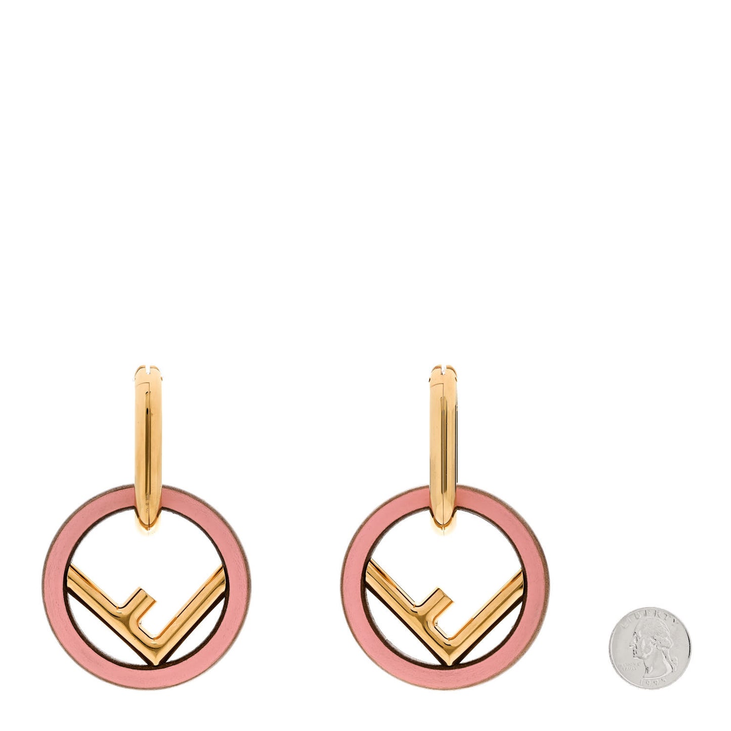 Metal Lambskin F is Fendi Hoop Drop Earrings Gold Pink