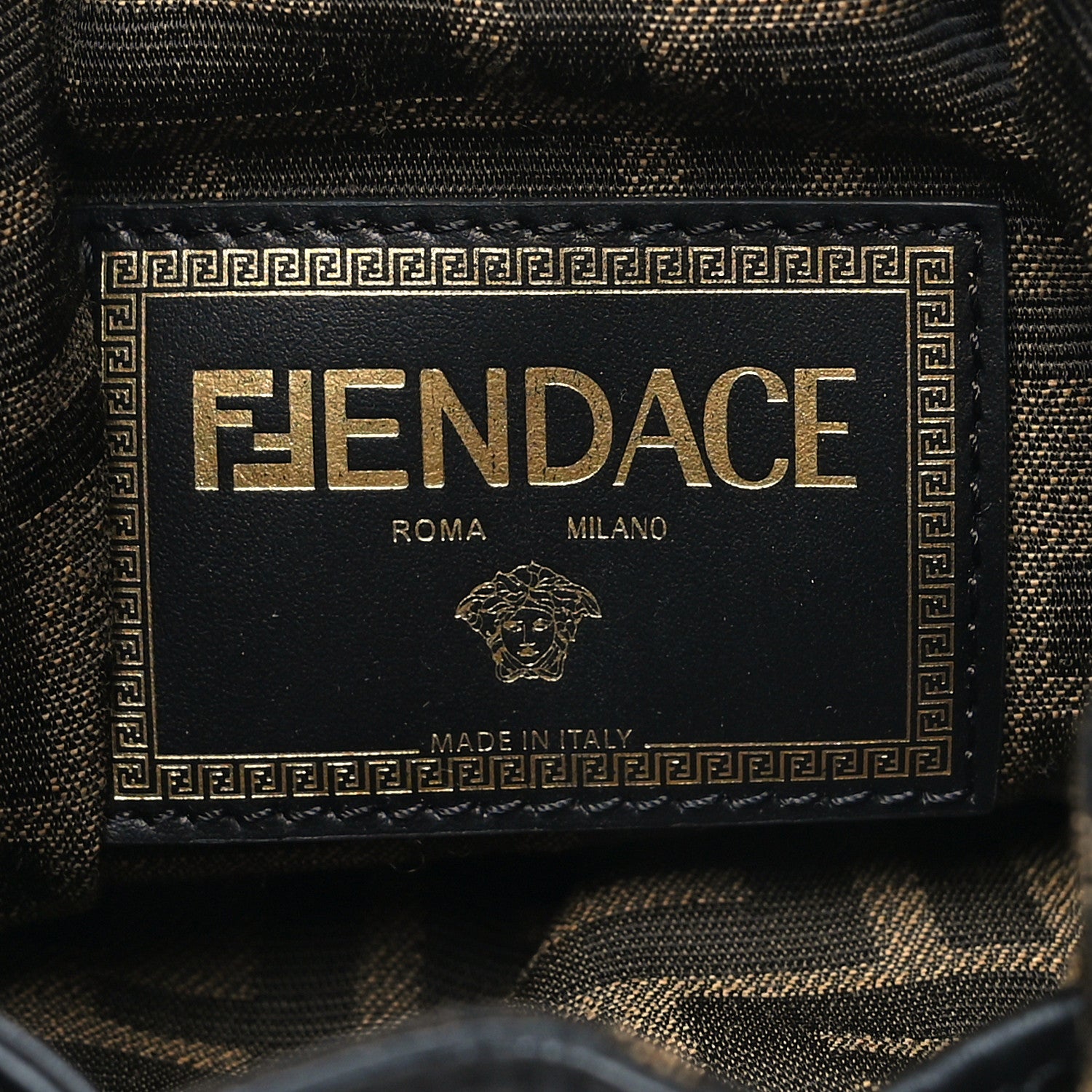 Fendi X VERSACE Silk Vitello Fendace FF Baroque Quilted Mini Mon Tresor Bucket Bag Gold Multicolor 6 of 13
