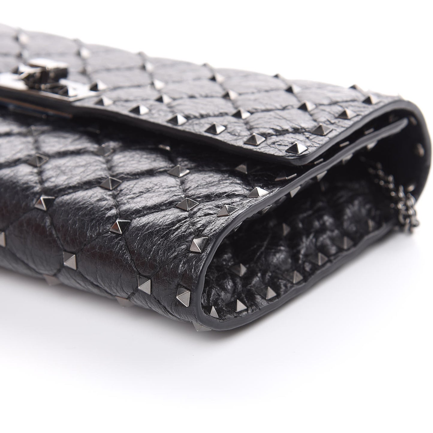 Craquele Nappa Rockstud Spike Wallet on Chain Black