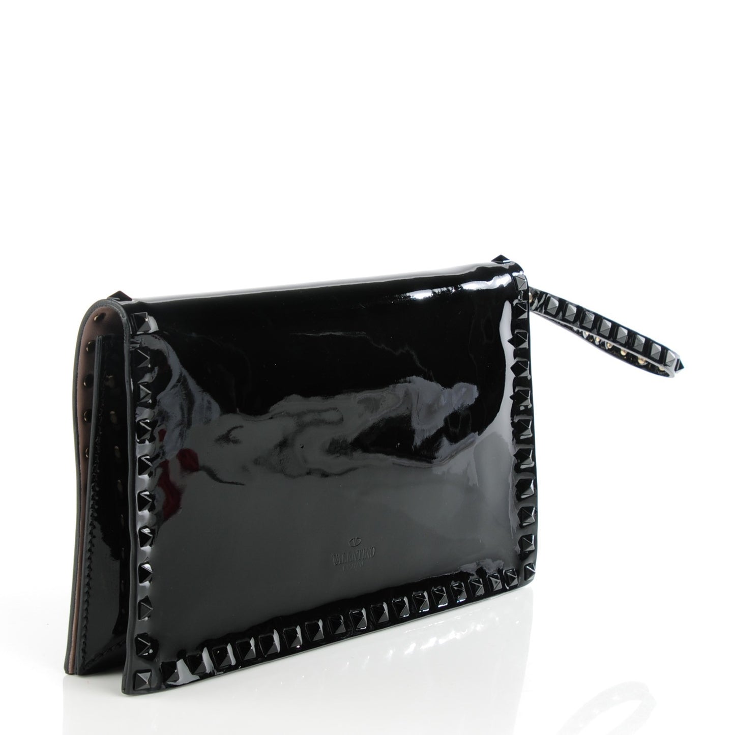 Patent Rockstud Wristlet Clutch Black
