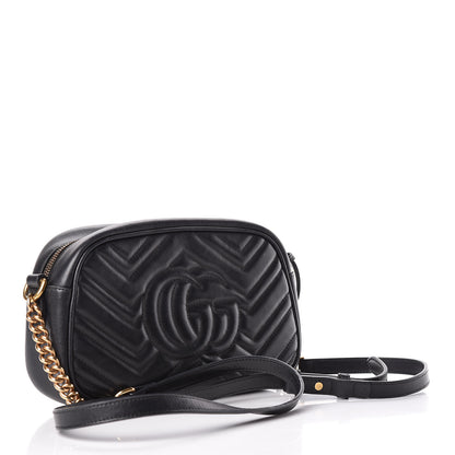 Gucci Calfskin Matelasse Small GG Marmont Chain Shoulder Bag Black 3 of 12