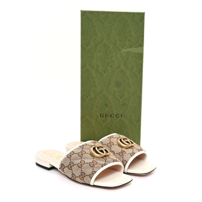 Gucci Monogram Matelasse Diagonal GG Marmont Flat Slide Sandals 35 Beige Ebony Mystic White 10 of 10