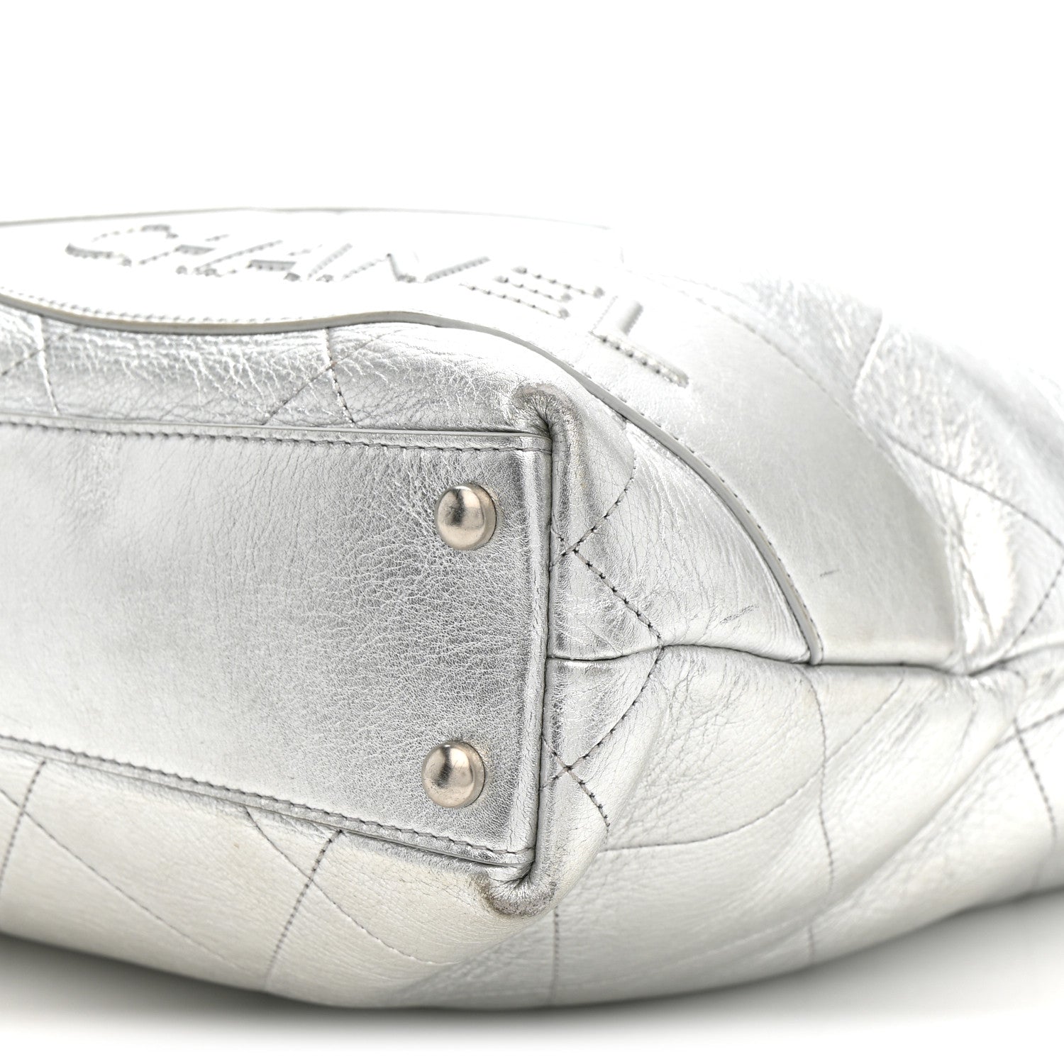 Chanel Metallic Calfskin Stitched CC Club Monaco Tote Silver 10 of 12