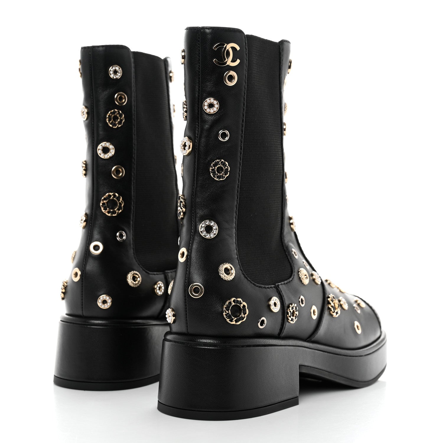 Chanel Lambskin Riveted Cap Toe Short Boots 38 Black 4 of 10