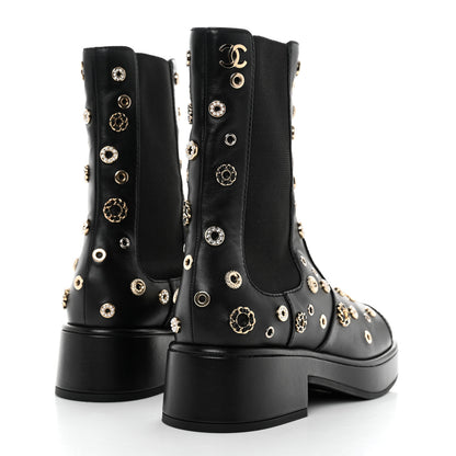 Chanel Lambskin Riveted Cap Toe Short Boots 38 Black 4 of 10