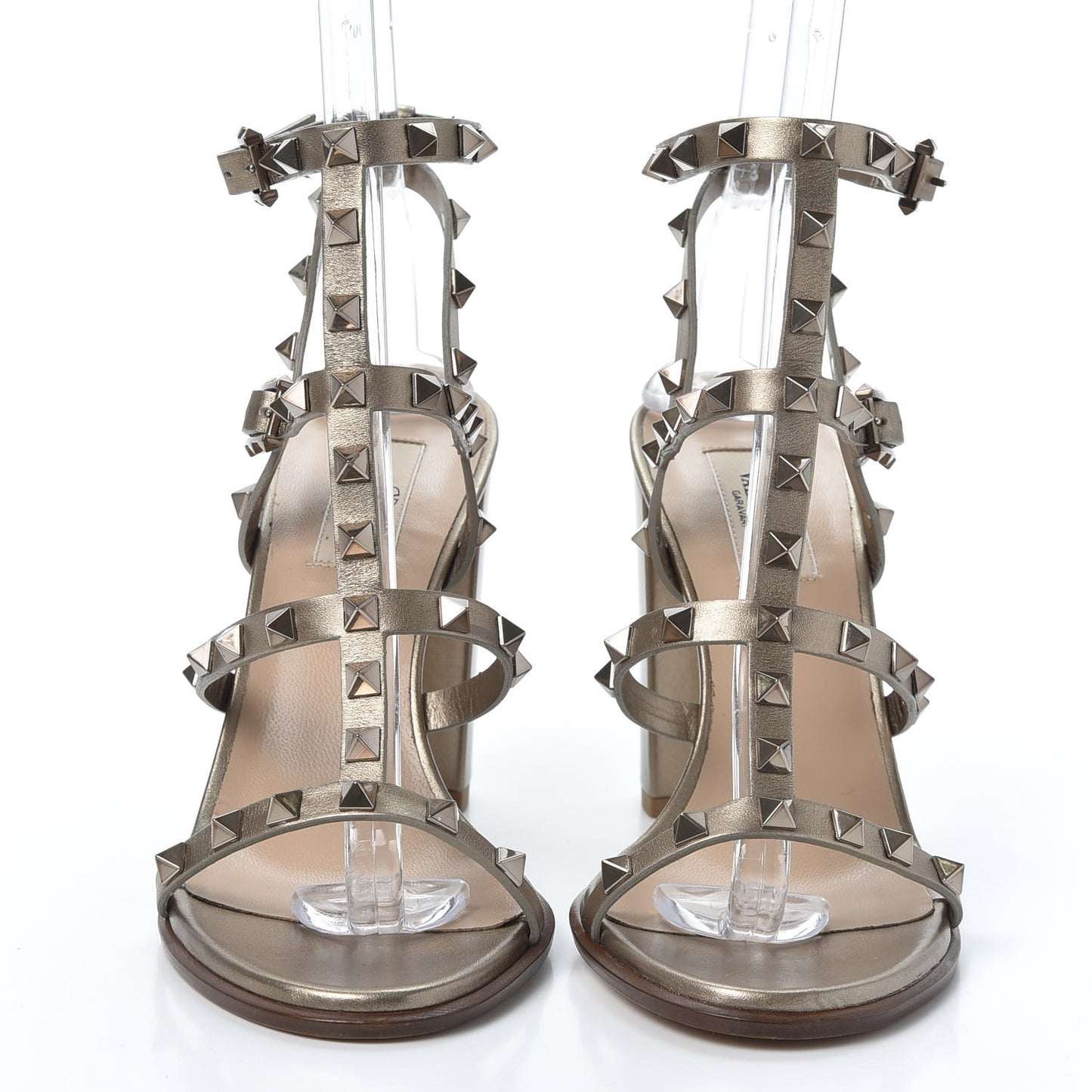 Metallic Calfskin Rockstud 90mm City Sandals 40 Skin