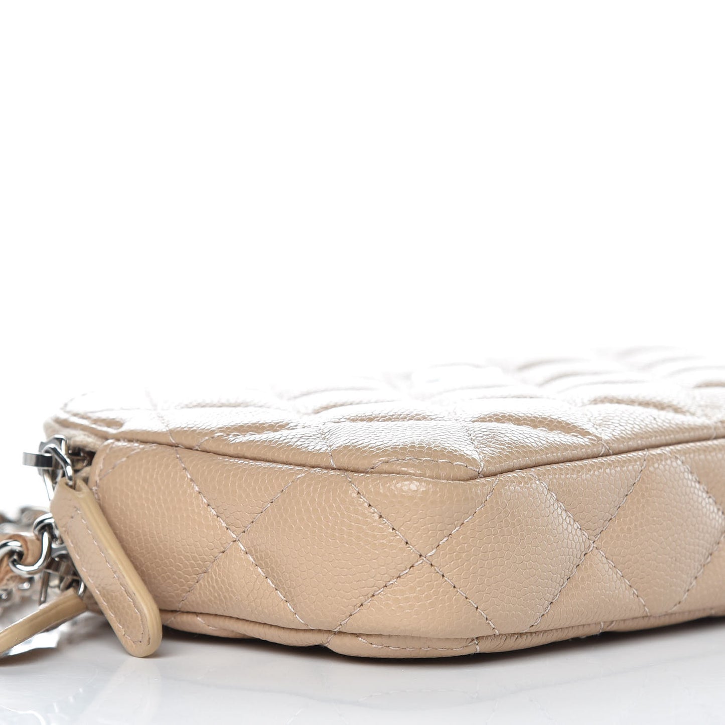 Caviar Quilted Small Clutch With Chain Beige