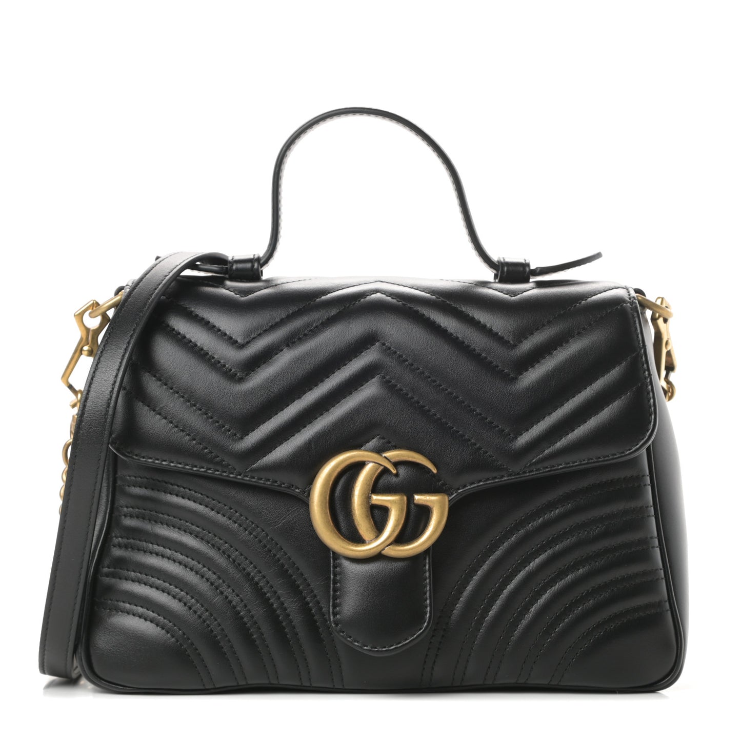 Calfskin Matelasse Small GG Marmont Top Handle Shoulder Bag Black
