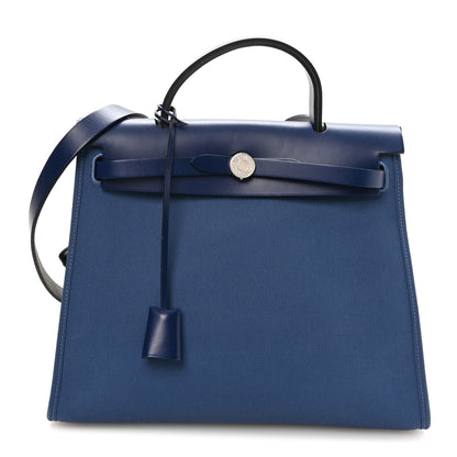 Hermes Military Toile Vache Hunter Herbag Zip 31 PM Bleu Brighton Bleu Saphir 1 of 10