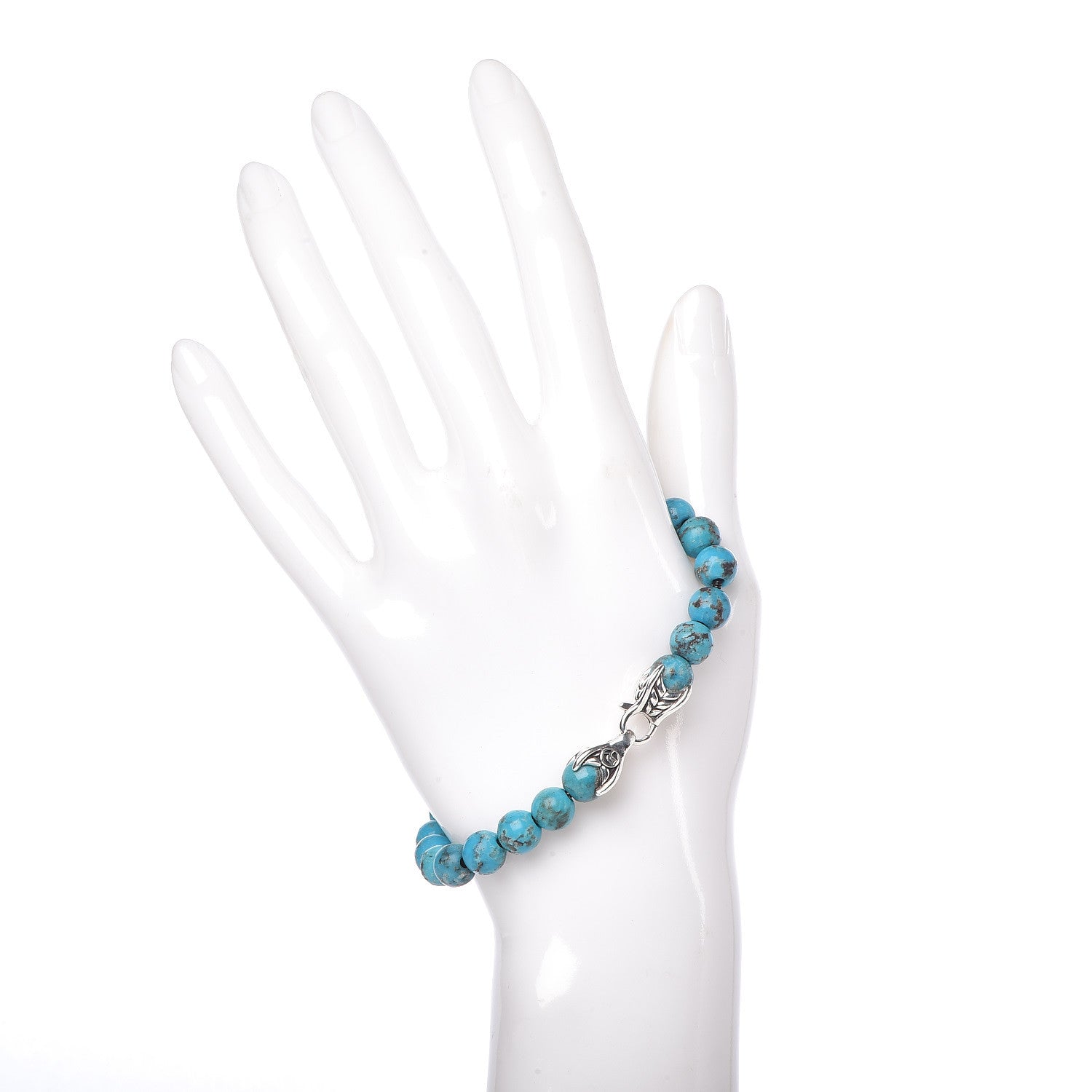 David Yurman Sterling Silver Turquoise 8mm Spiritual Beads Bracelet 2 of 4