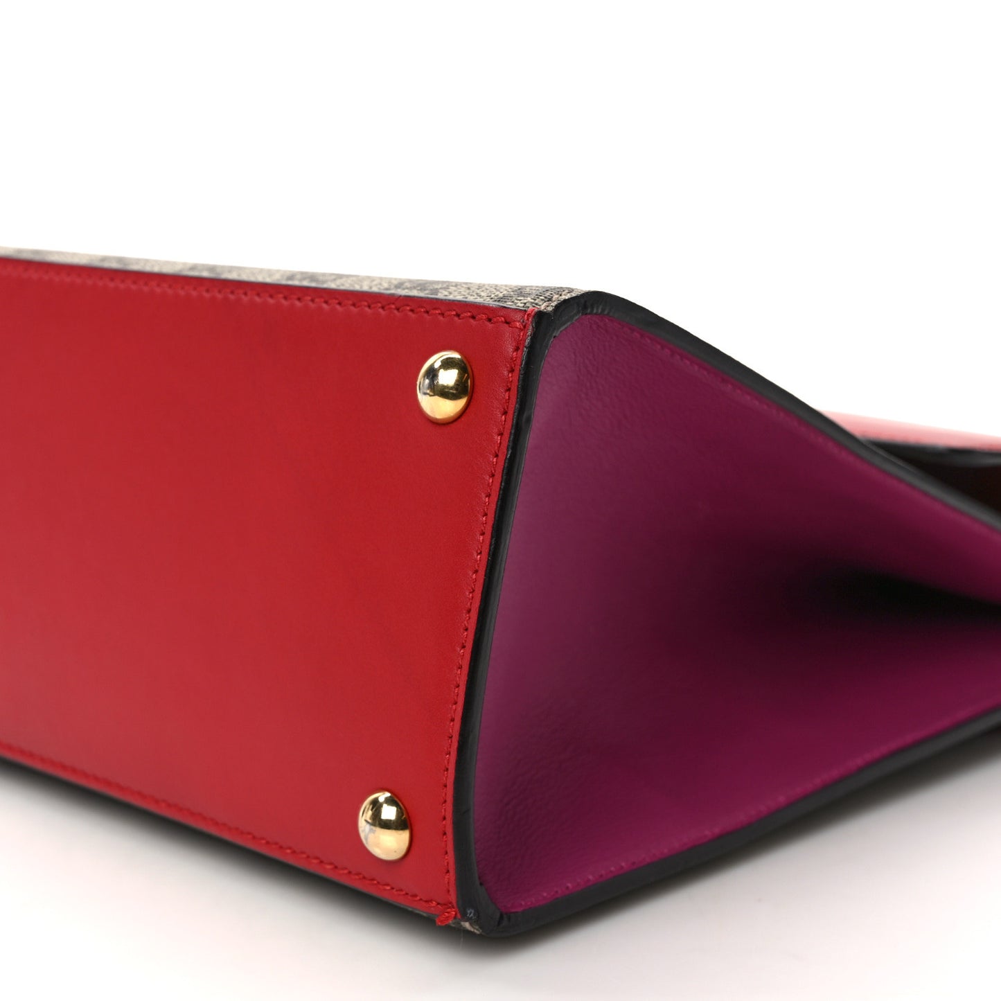 GG Supreme Monogram Calfskin Medium Padlock Top Handle Bag Beige Hibiscus Red New Rosette