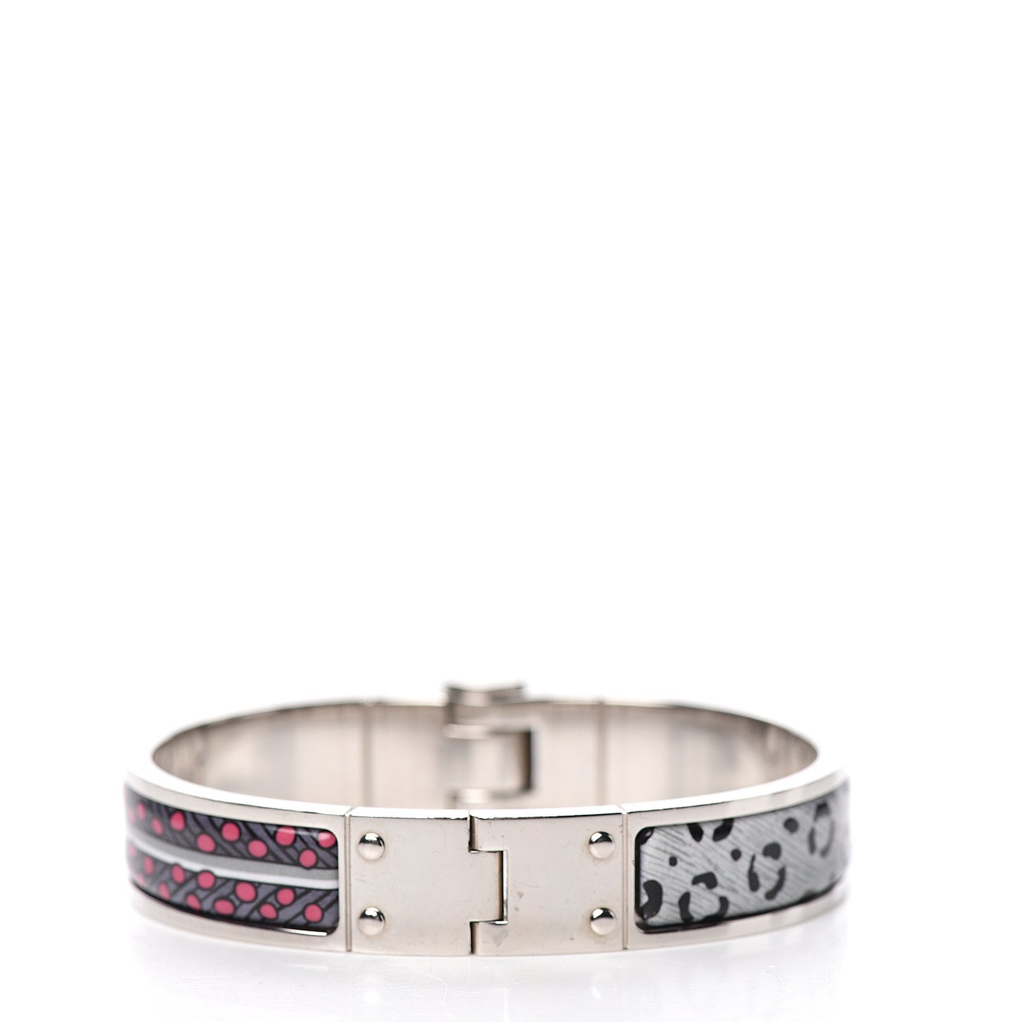 Enamel Printed Narrow Baobab Cat Hinged Bracelet S Faux Gris