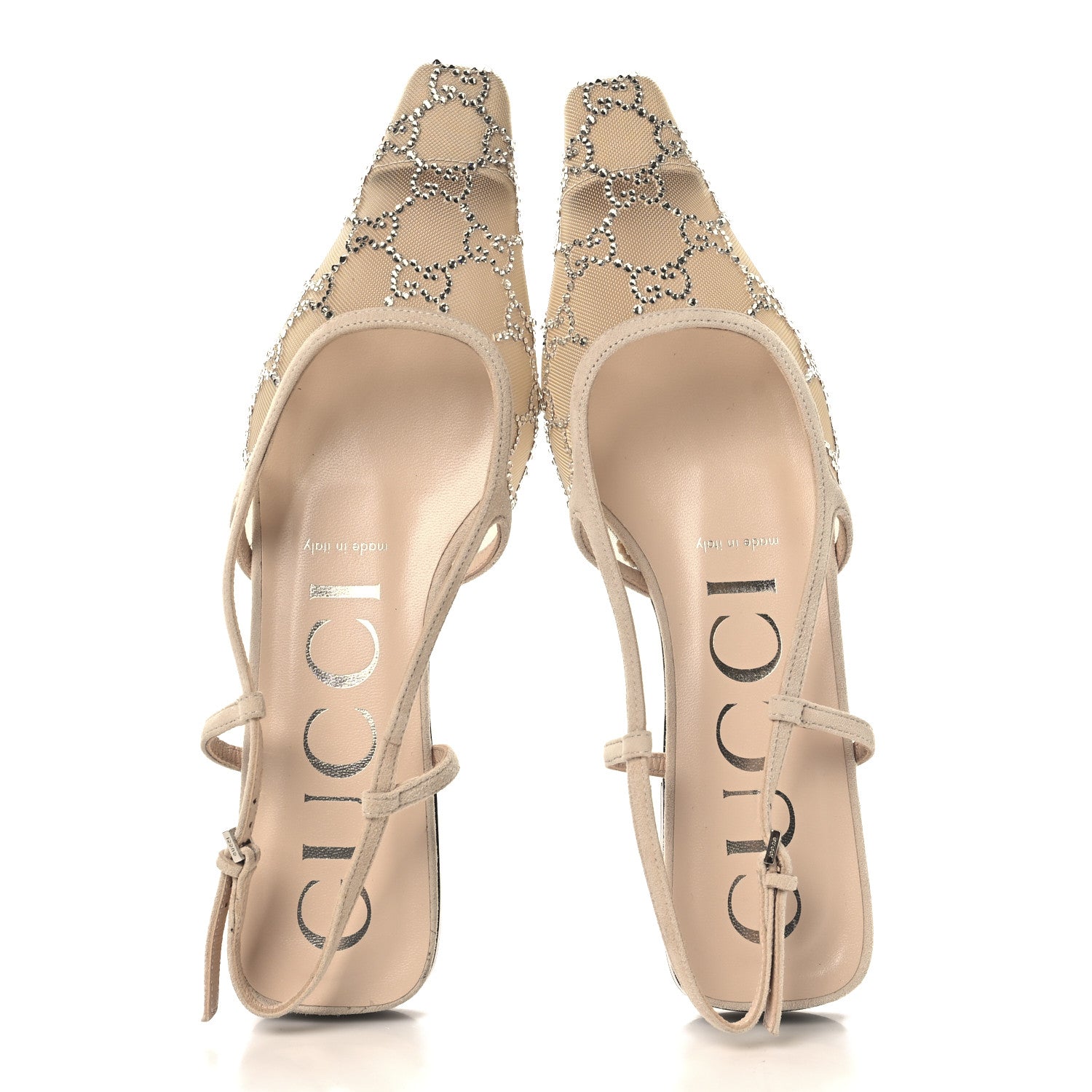 Gucci Suede Mesh Crystal GG Monogram Slingback Ballet Flats 37 Light Powder Skin Rose 2 of 11