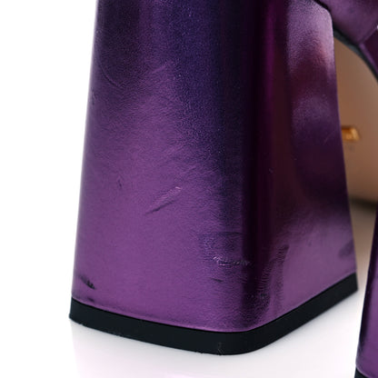 Gucci Metallic Nappa Horsebit Cross Strap 95mm Sandals 37.5 Violet 13 of 16
