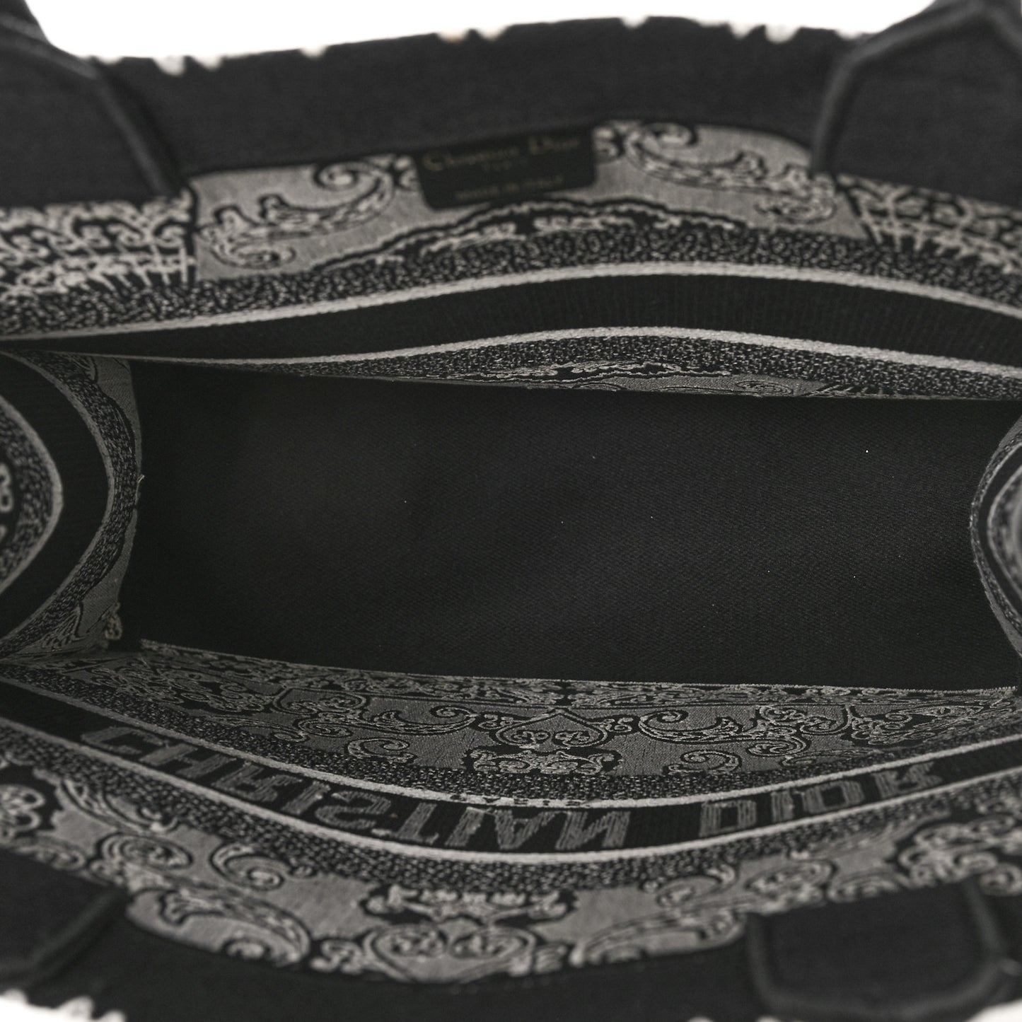Canvas Embroidered Medium Ornamental Cornely Effect Book Tote Black White