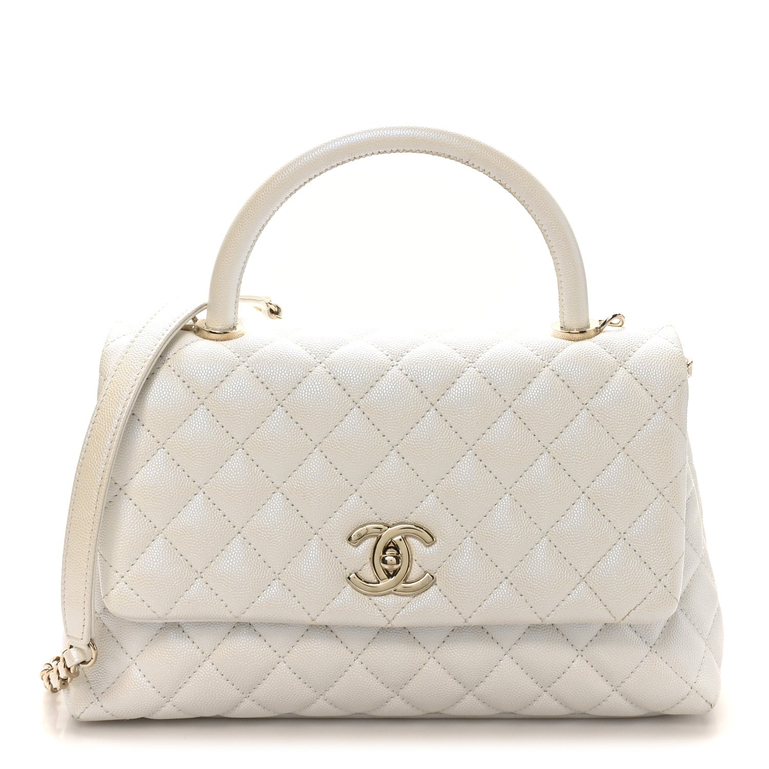 Chanel Iridescent Caviar Quilted Small Coco Handle Flap White 1 of 10