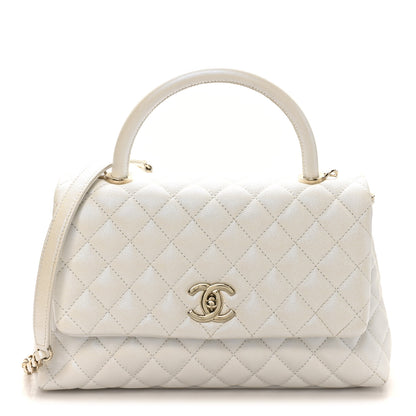 Chanel Iridescent Caviar Quilted Small Coco Handle Flap White 1 of 10