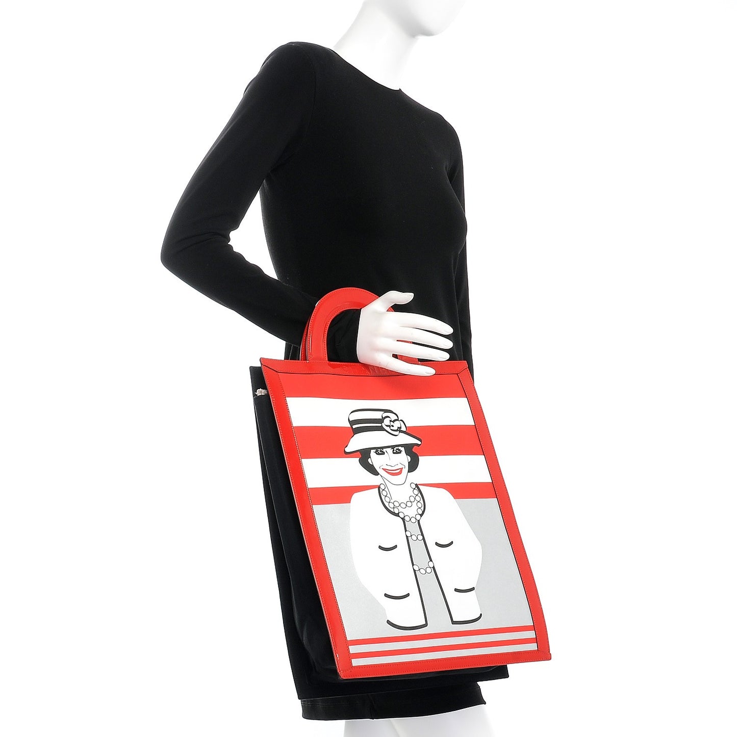 Patent Printed Shopping Tote Red