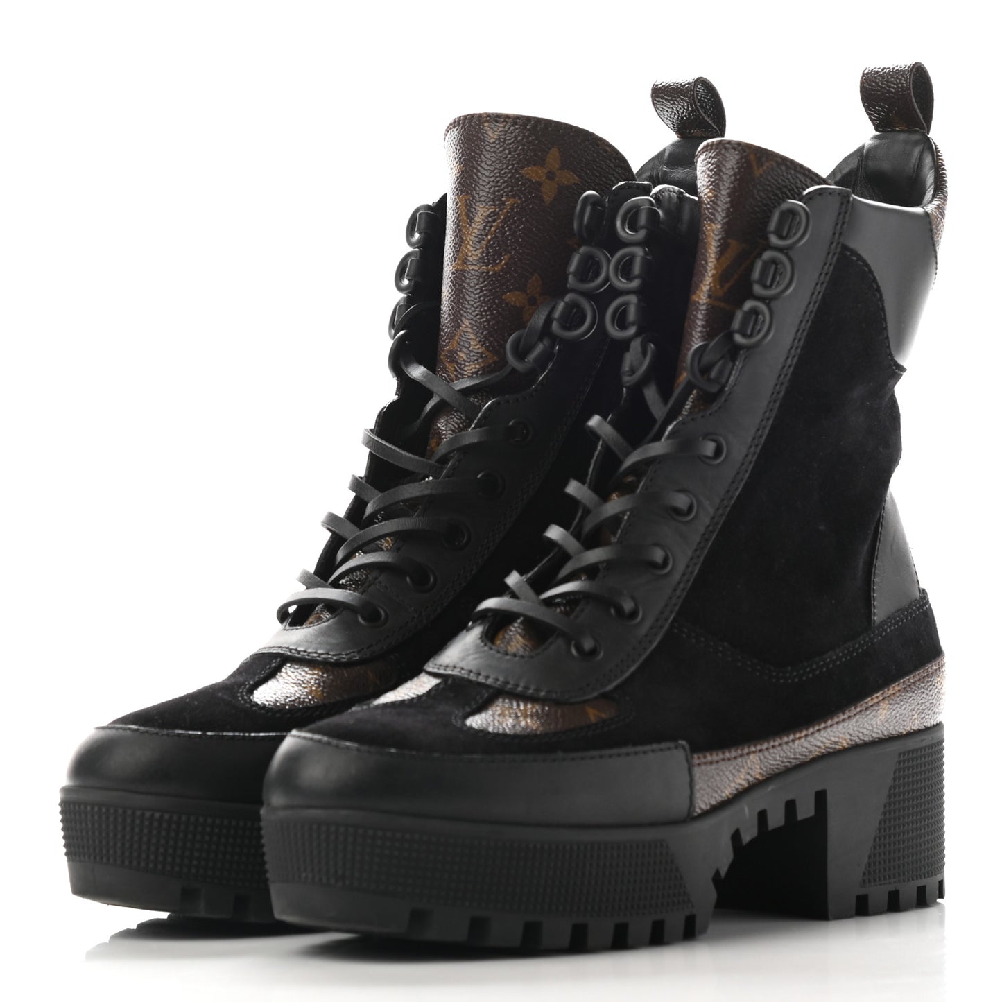 Suede Calfskin Monogram Laureate Platform Desert Boots 38.5 Black