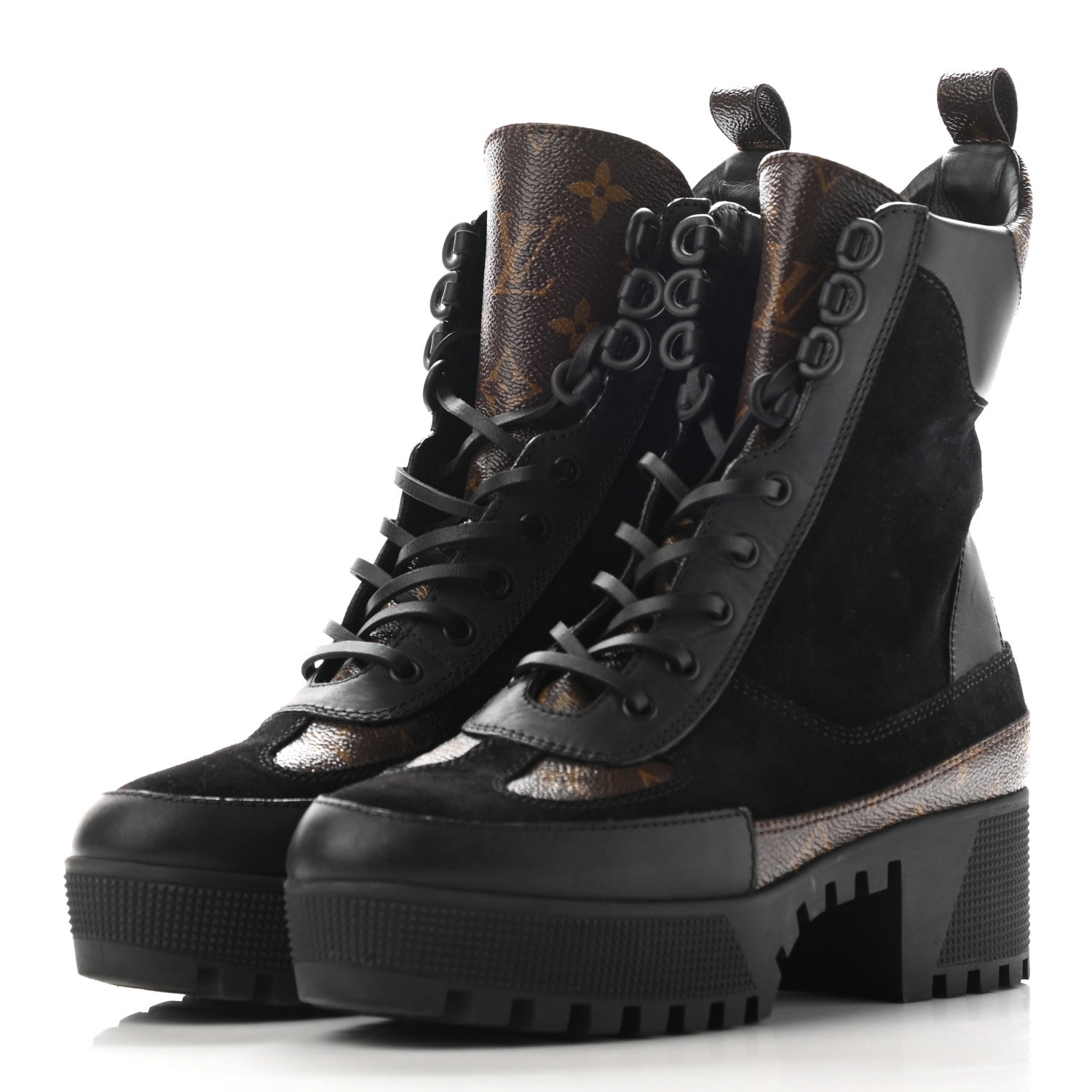 Louis Vuitton Suede Calfskin Monogram Laureate Platform Desert Boots 38.5 Black 3 of 13