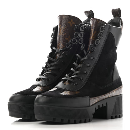 Louis Vuitton Suede Calfskin Monogram Laureate Platform Desert Boots 38.5 Black 3 of 13