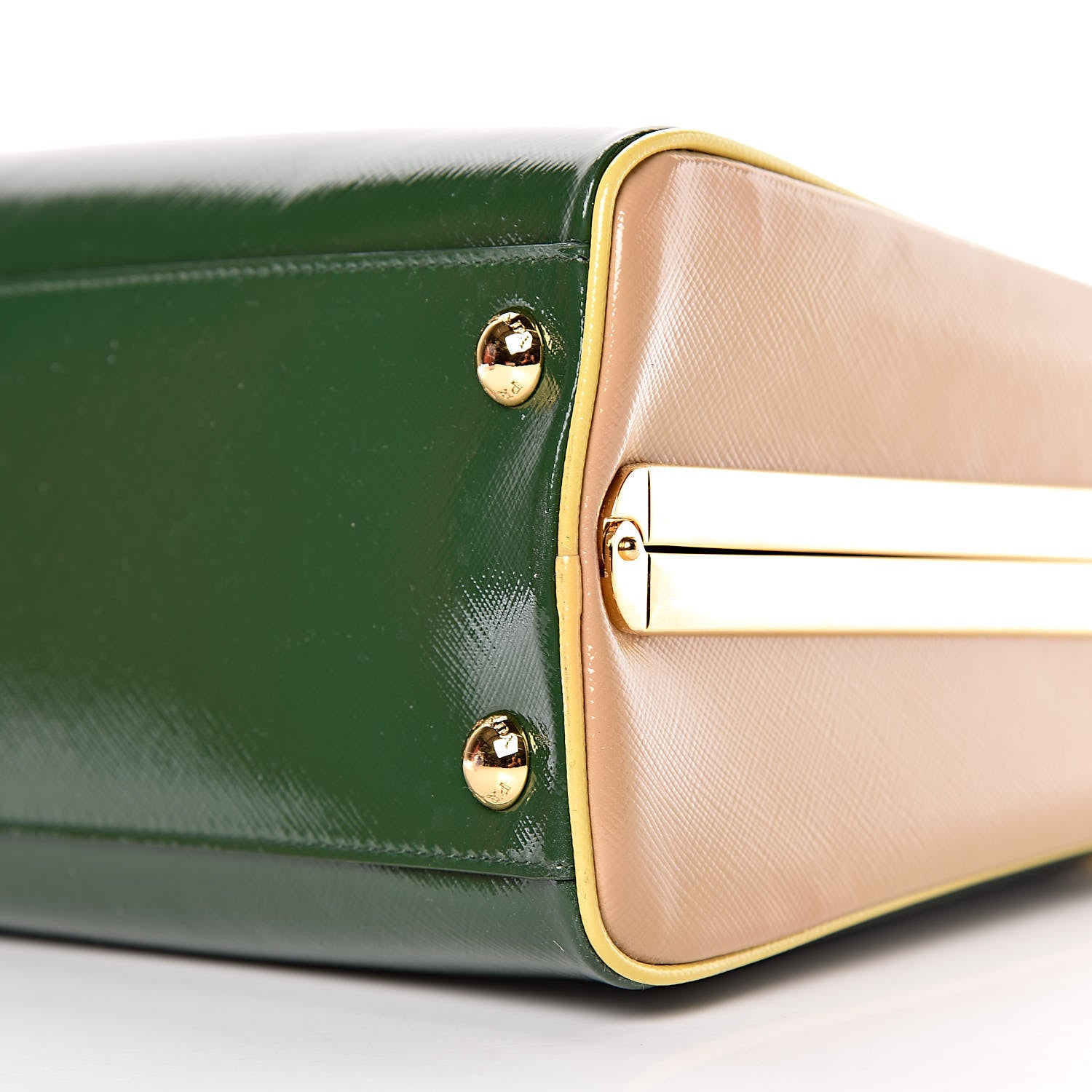 Prada Saffiano Vernice Pyramid Bag Larice Sabbia 7 of 9