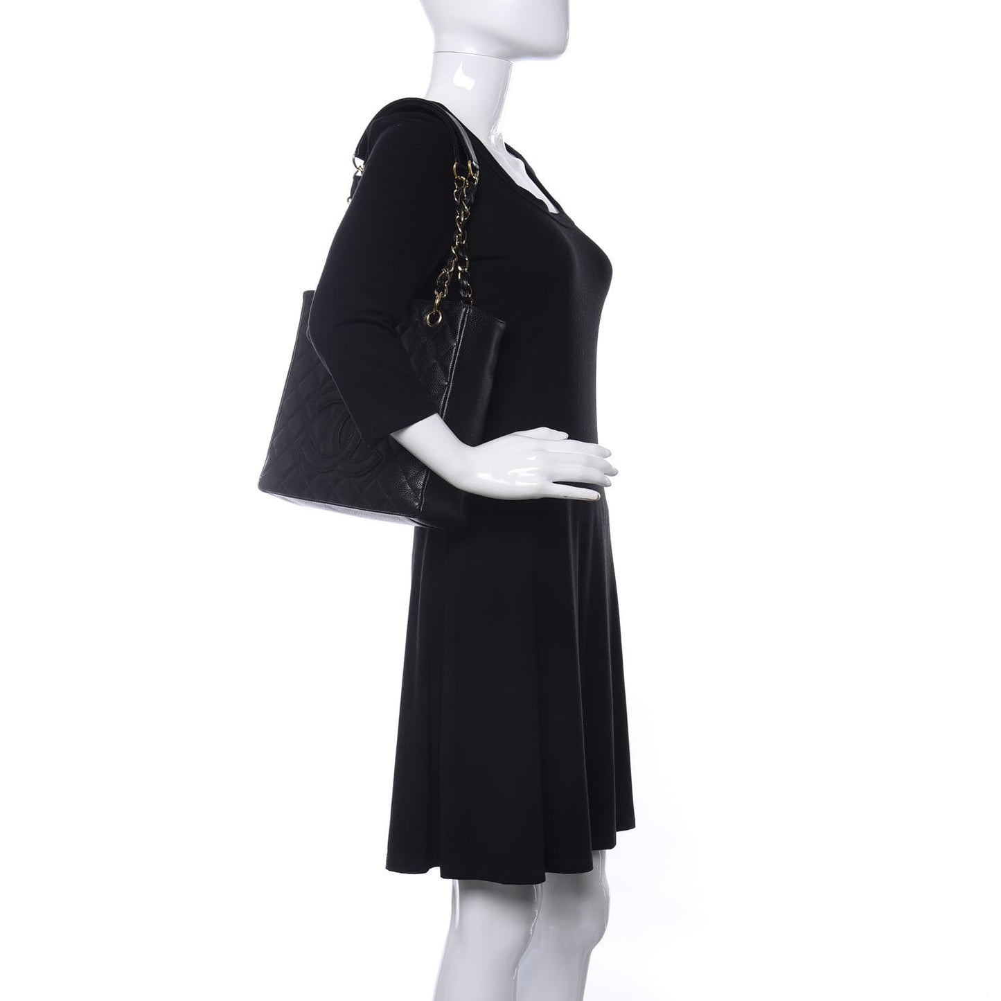 Caviar Quilted Petit Shopping Tote PST Black