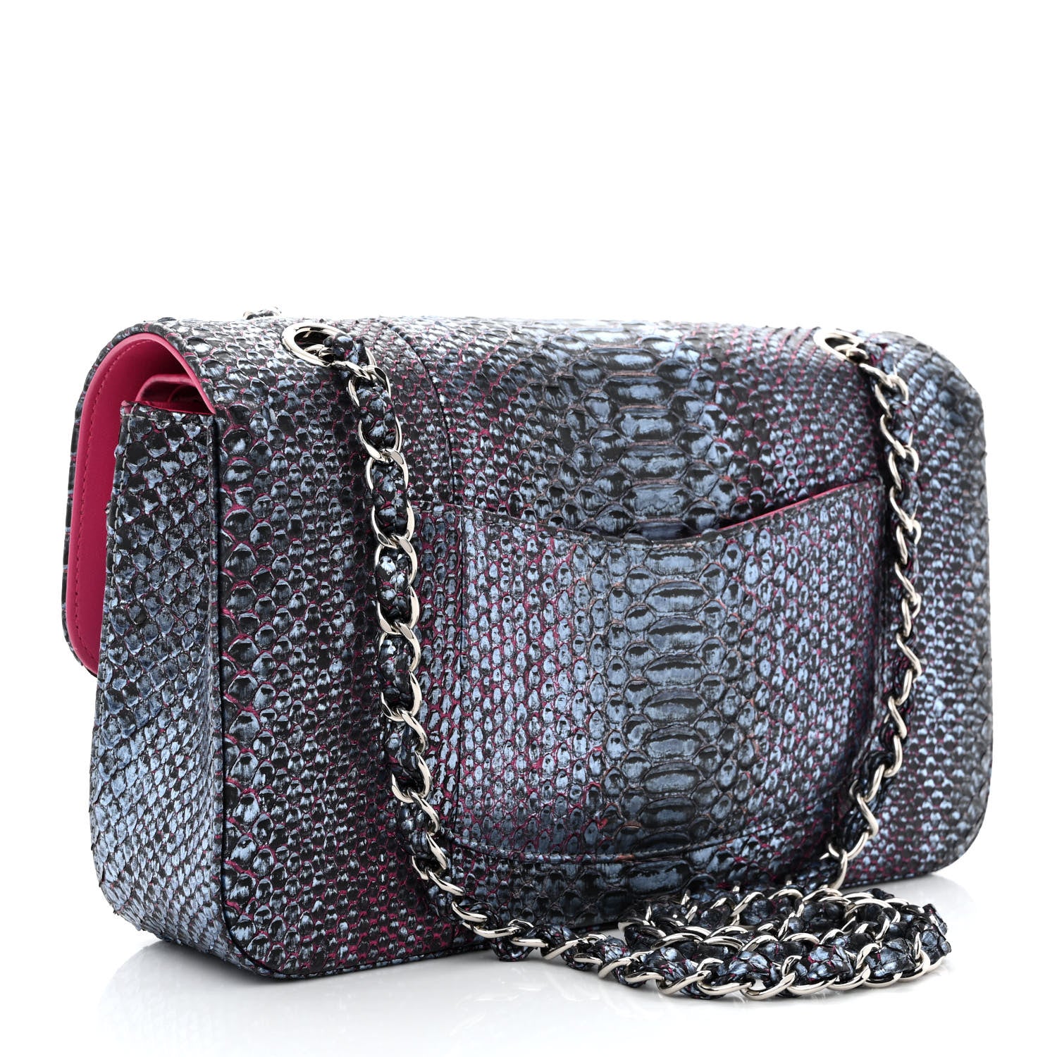 Chanel Metallic Snakeskin Medium Double Flap Light Blue Pink 3 of 16