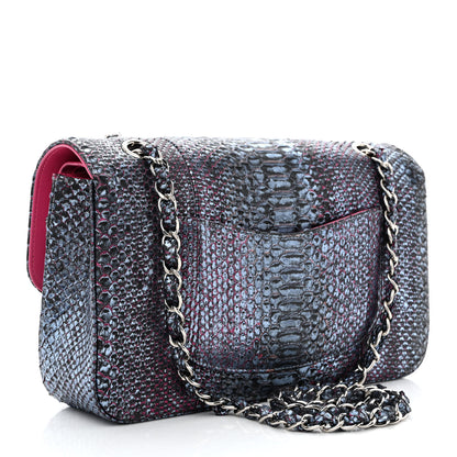 Chanel Metallic Snakeskin Medium Double Flap Light Blue Pink 3 of 16