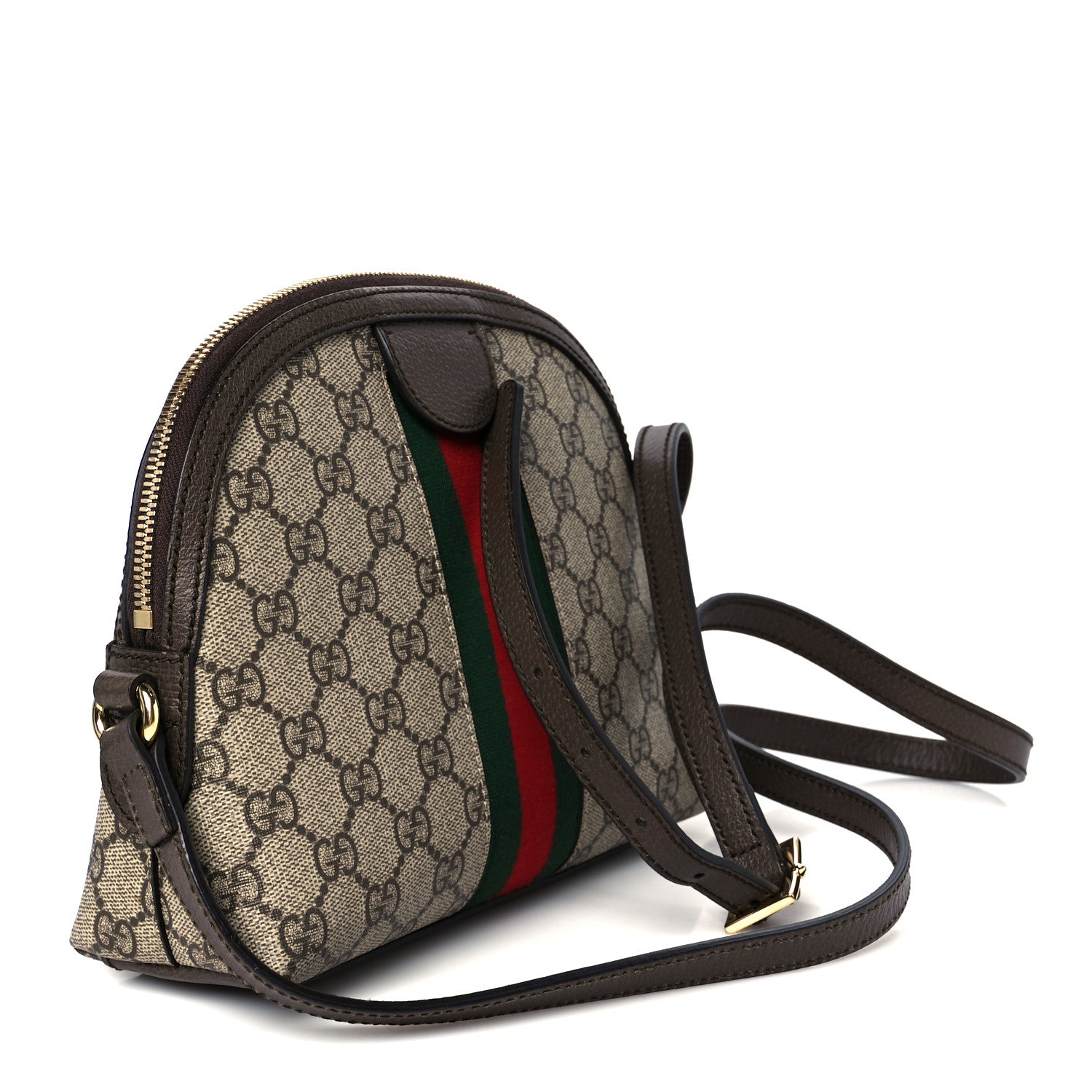 Gucci GG Supreme Monogram Textured Dollar Calfskin Web Small Ophidia Dome Shoulder Bag Beige Ebony New Acero 3 of 11