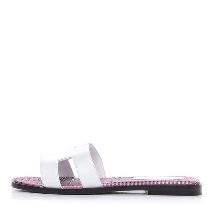 Hermes Box Calfskin White Bois De Rose Oran Sandals 36.5 White 1 of 9