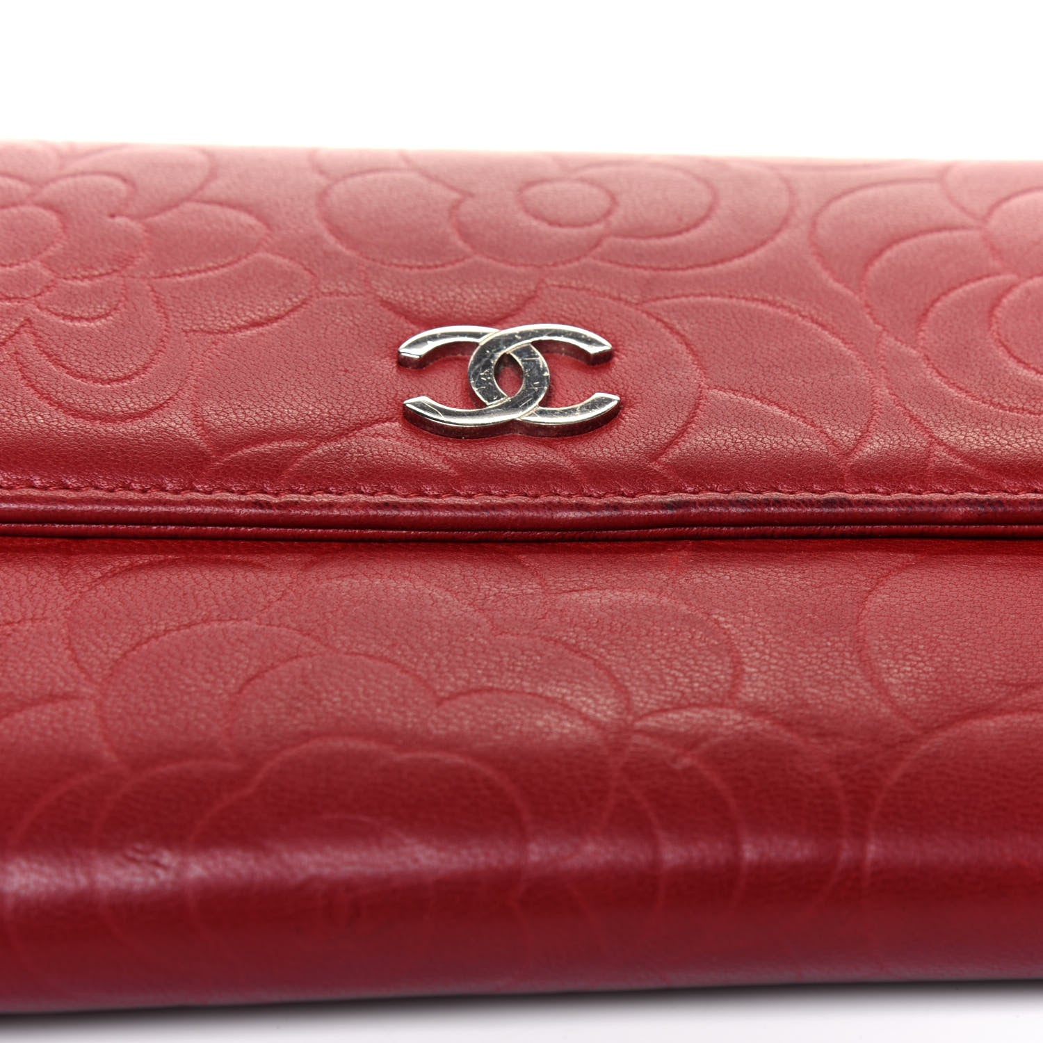 Chanel Lambskin Camellia Embossed Flap Wallet Red 20 of 21