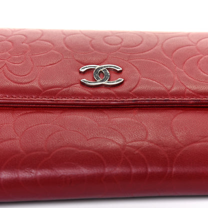 Chanel Lambskin Camellia Embossed Flap Wallet Red 20 of 21