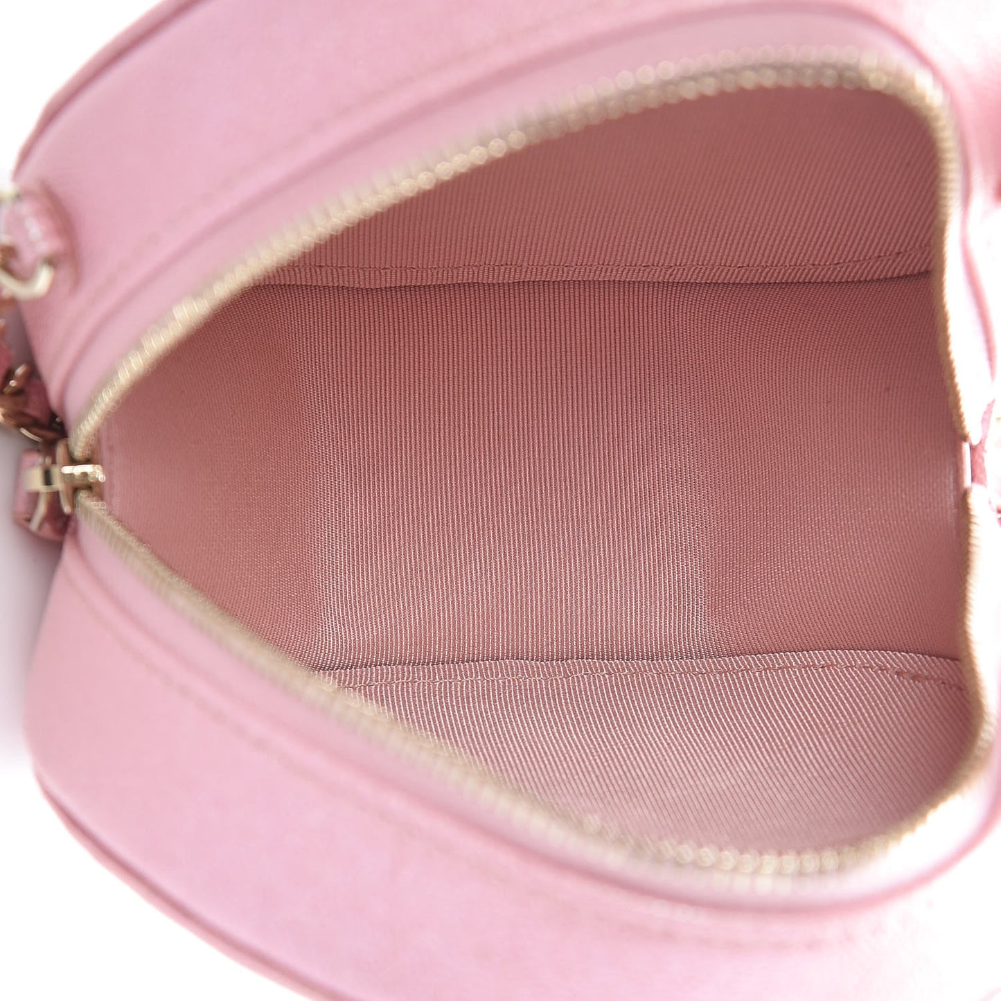 Iridescent Caviar Quilted Round Clutch With Chain Pink