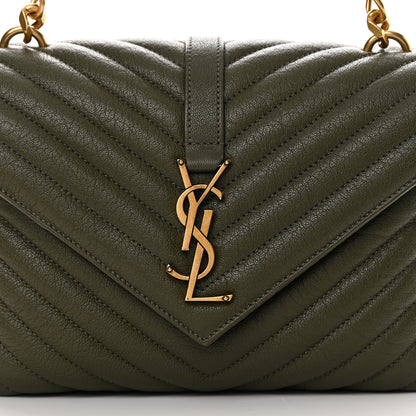 Saint Laurent Sheepskin Matelasse Chevron Monogram Medium College Bag Military Olive 8 of 14