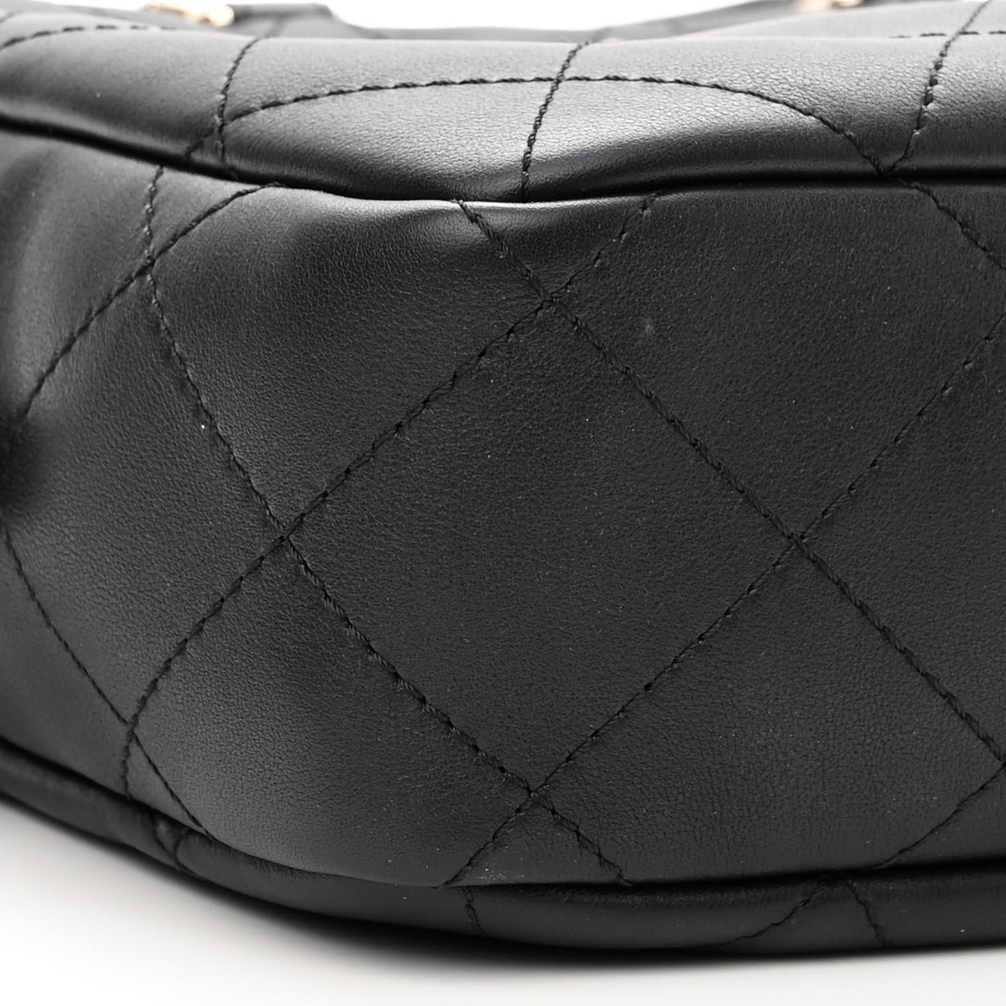 Calfskin Diamond Stitched Top Handle Bowling Bag Black